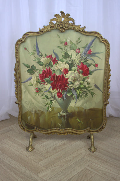 Rare Vintage Peerart Rococo Style Fire Guard Screen – Floral Print by Vernon Ward