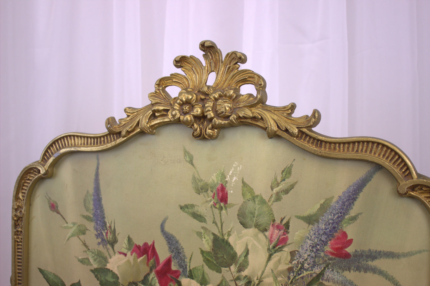 Rare Vintage Peerart Rococo Style Fire Guard Screen – Floral Print by Vernon Ward