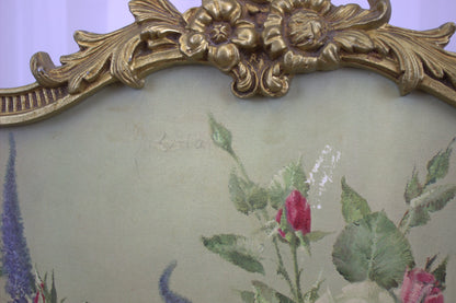 Rare Vintage Peerart Rococo Style Fire Guard Screen – Floral Print by Vernon Ward