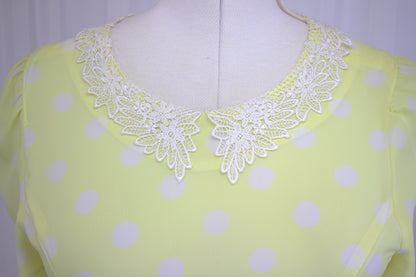 Vintage Lemon Polka Dot Dress – Size 10