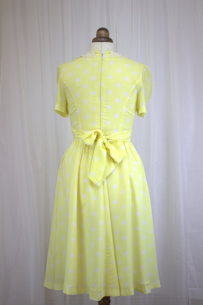 Vintage Lemon Polka Dot Dress – Size 10