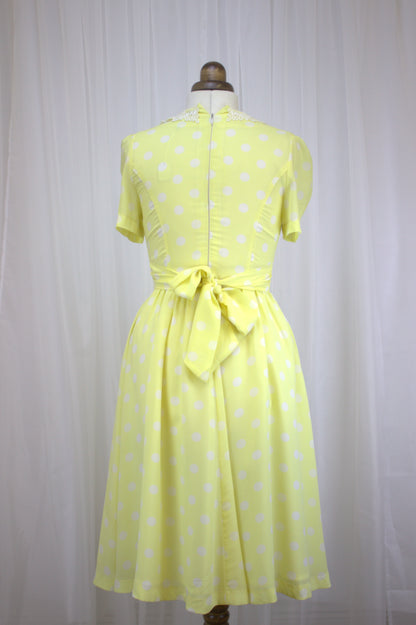 Vintage Lemon Polka Dot Dress – Size 10