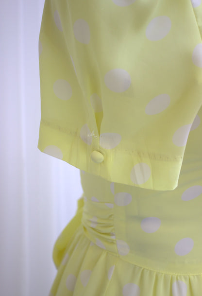 Vintage Lemon Polka Dot Dress – Size 10