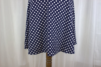 Navy & White Polka Dot Dress with Satin Trim – Size 12