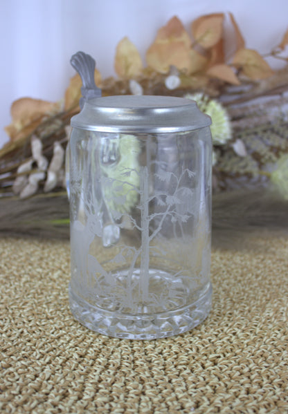 Vintage ALWE German Glass Beer Stein with Etched Deer Design