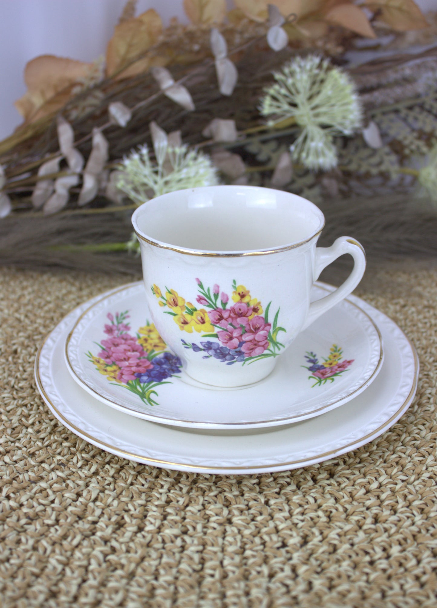 Weatherby Hanley England Royal Falcon Ware Teacup, Saucer, and Side Plate Set