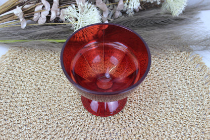 Set of 4 Vintage Red Glass Dessert Bowls with Intriguing "P" Marking