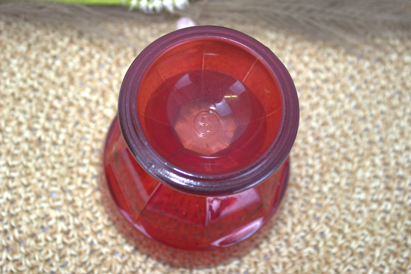 Set of 4 Vintage Red Glass Dessert Bowls with Intriguing "P" Marking