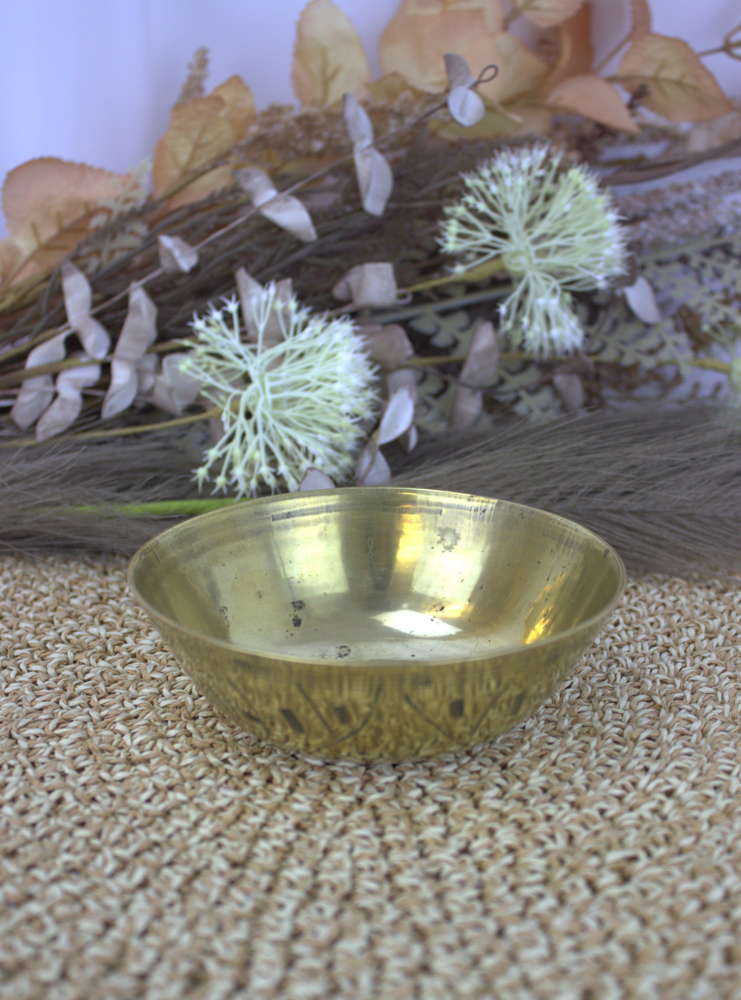 Vintage Brass Bowl with Intricate Etching – Made in India