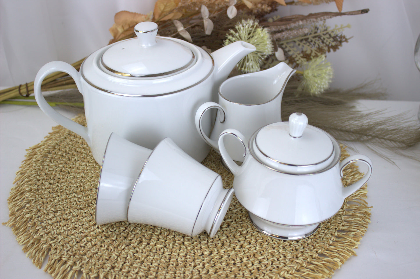 Royal Worcester Fine Porcelain Platinum Trim Tea Set