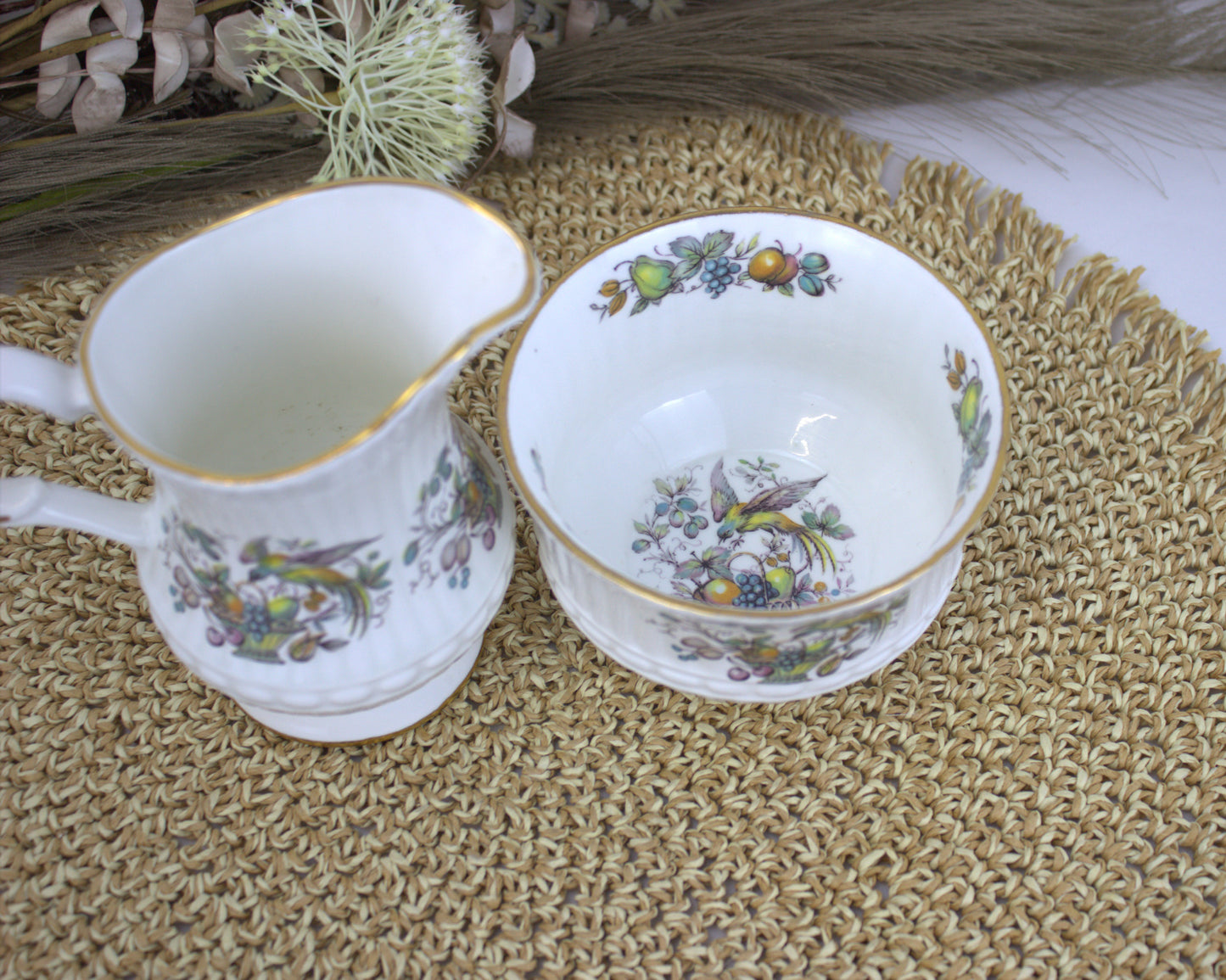 Rare Discontinued 1970s Royal Tara "Bird and Fruit" Bone China Tea Set - 17-Piece Collection