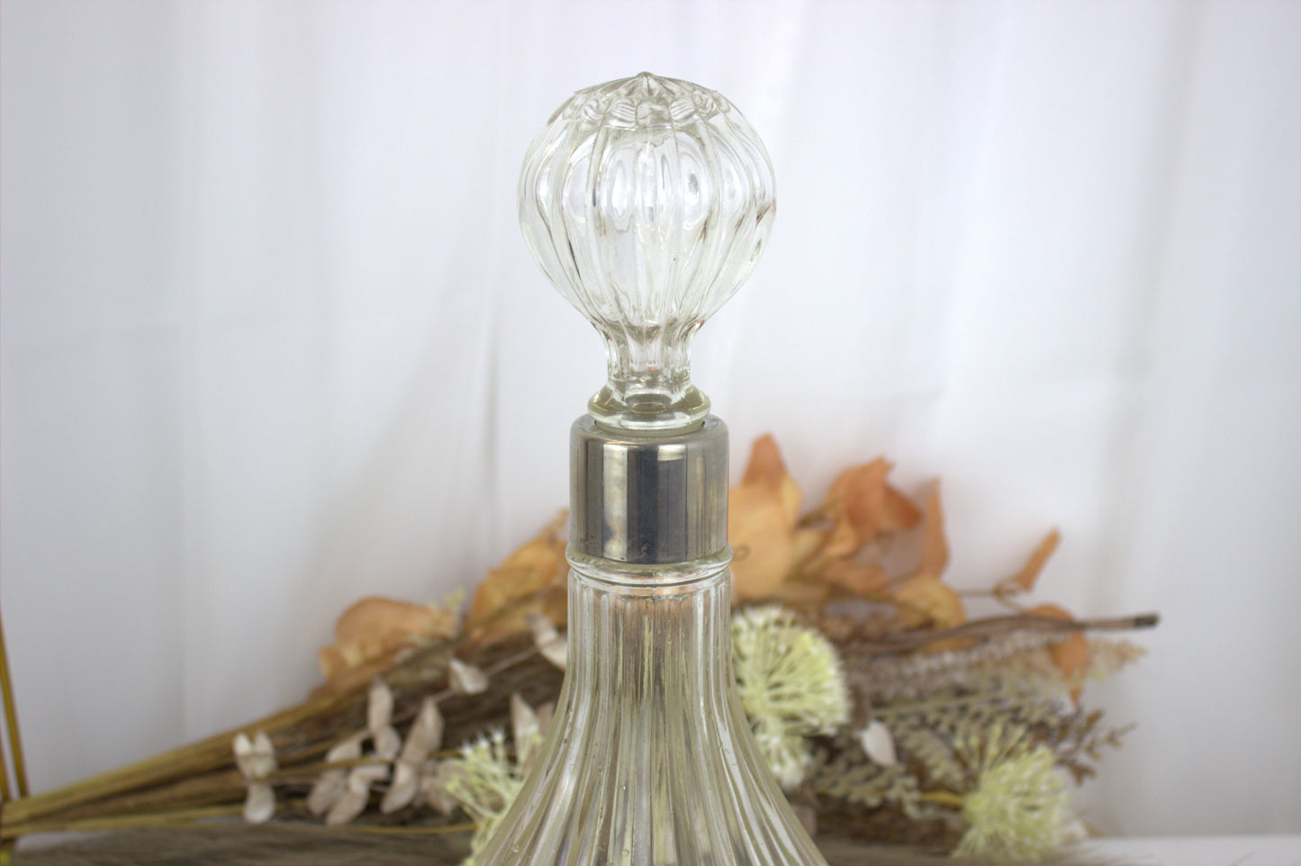 Vintage Ribbed Teardrop Glass Decanter with Fluted Pear Design