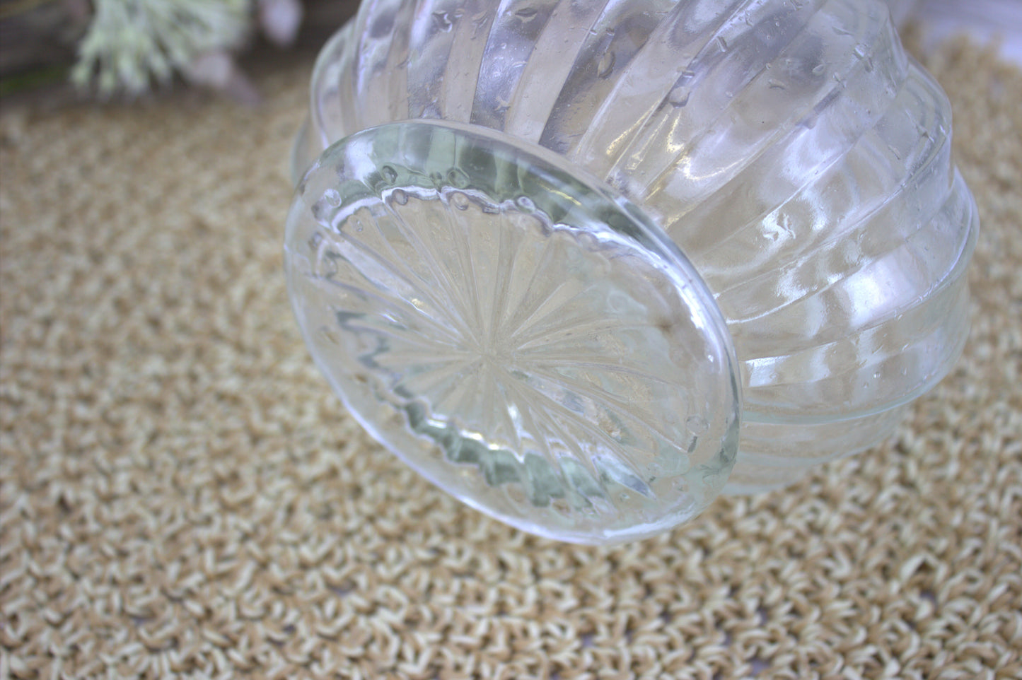 Vintage Ribbed Teardrop Glass Decanter with Fluted Pear Design