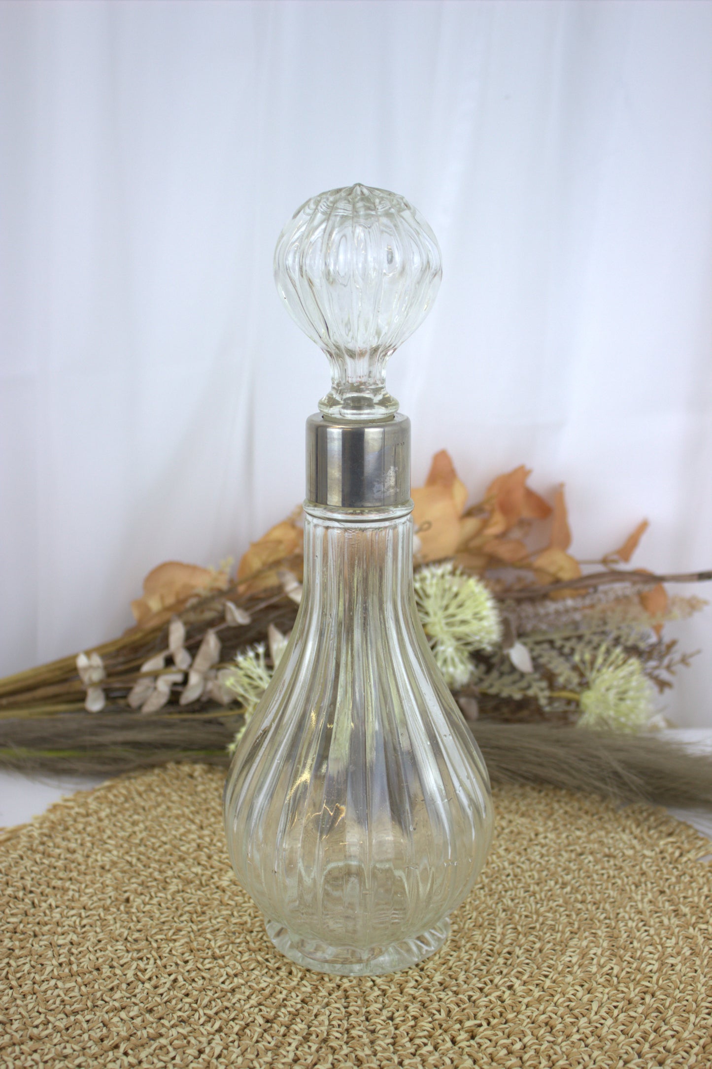 Vintage Ribbed Teardrop Glass Decanter with Fluted Pear Design