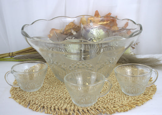 Extra-Large 1970's Vintage Punch Bowl with 3 Matching Glasses – The Ultimate Party Centerpiece