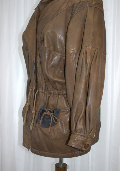 Julian Vard Genuine Leather Jacket - Size 12, 3-Tone Detail