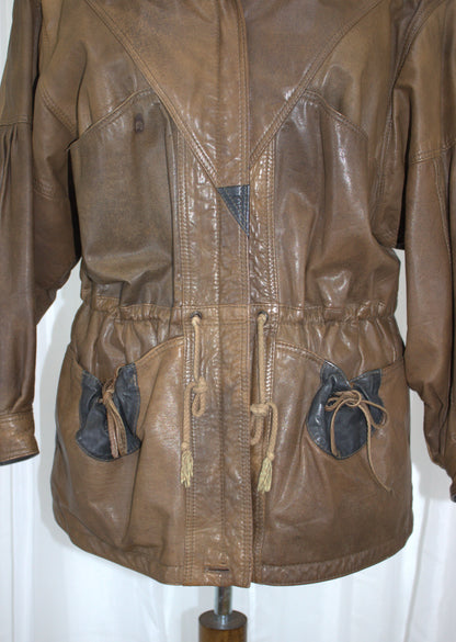 Julian Vard Genuine Leather Jacket - Size 12, 3-Tone Detail