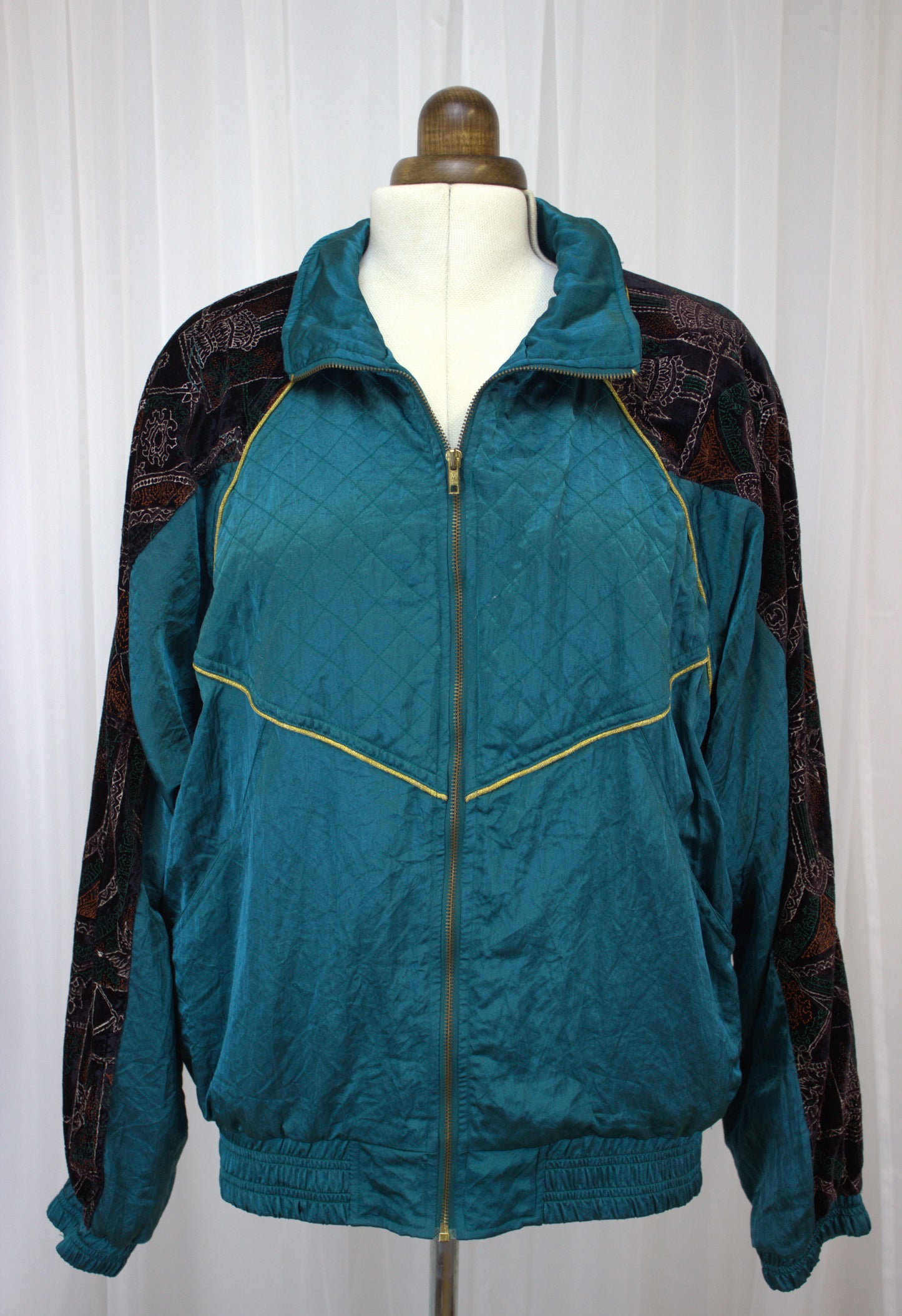 Vintage Teal & Velvet Embroidered Bomber Jacket - Size 12