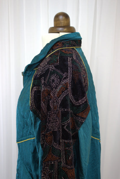 Vintage Teal & Velvet Embroidered Bomber Jacket - Size 12