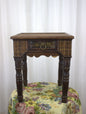 Vintage Wicker Side Table with Brass Decorative Plate – 15" Tall, 13" Wide