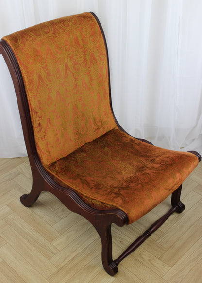 Antique Upholstered Slipper Chair with Ornate Design