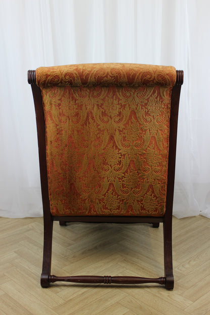 Antique Upholstered Slipper Chair with Ornate Design