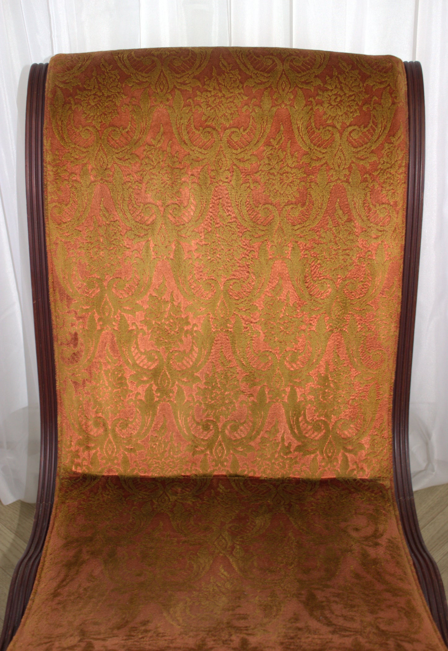 Antique Upholstered Slipper Chair with Ornate Design