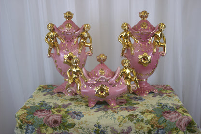 Vintage Italian Pink & Gold Cherub Ceramic Set – A Wedding Gift of Good Luck!