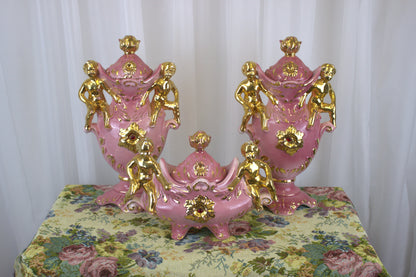 Vintage Italian Pink & Gold Cherub Ceramic Set – A Wedding Gift of Good Luck!