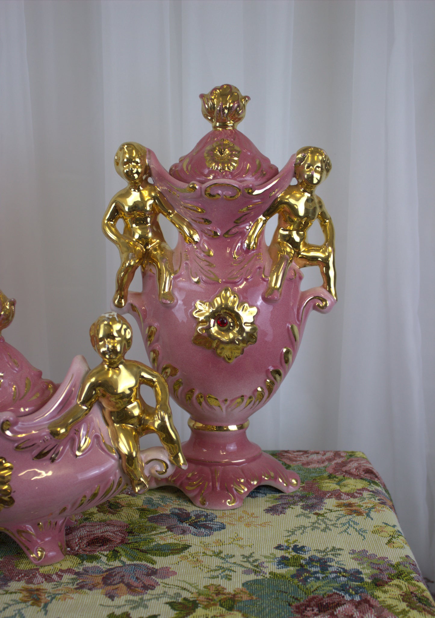 Vintage Italian Pink & Gold Cherub Ceramic Set – A Wedding Gift of Good Luck!