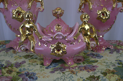 Vintage Italian Pink & Gold Cherub Ceramic Set – A Wedding Gift of Good Luck!