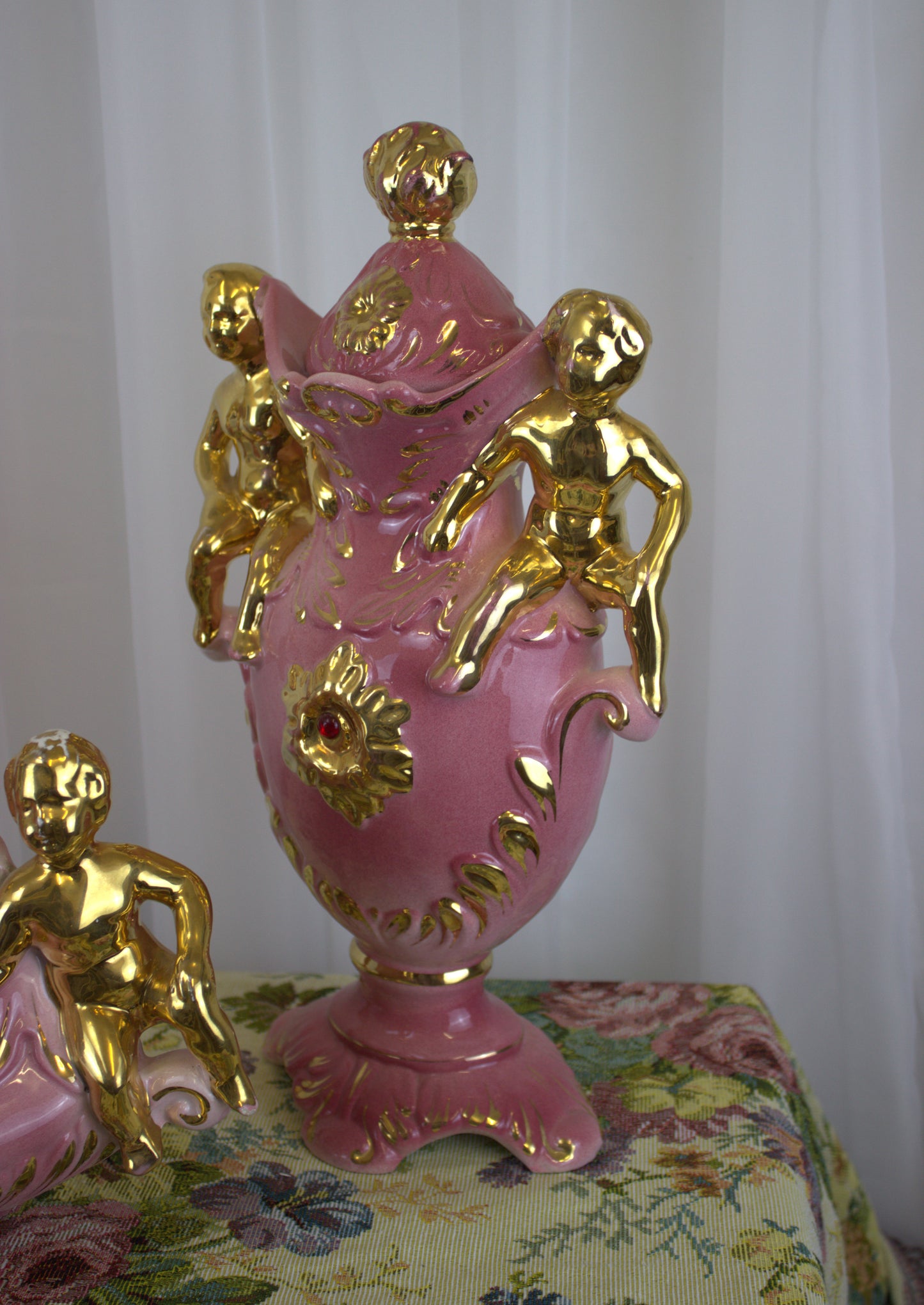 Vintage Italian Pink & Gold Cherub Ceramic Set – A Wedding Gift of Good Luck!