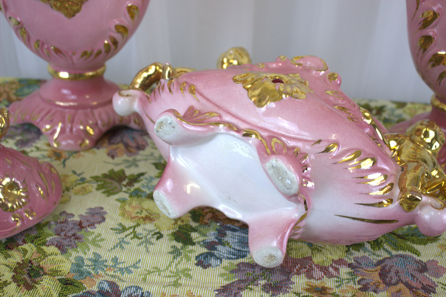 Vintage Italian Pink & Gold Cherub Ceramic Set – A Wedding Gift of Good Luck!