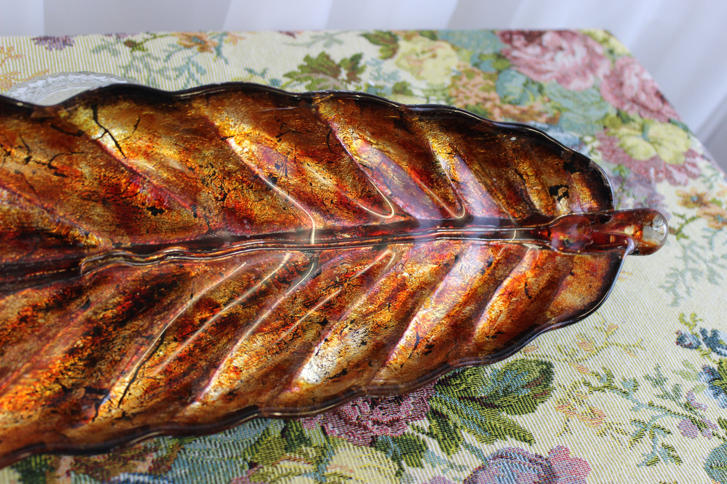 20-Inch Autumn Leaf Glass Tray – Richly Painted Decorative Accent