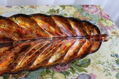 20-Inch Autumn Leaf Glass Tray – Richly Painted Decorative Accent