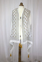 Soft Vintage-Style Scarf with Geometric Pattern and Tassels