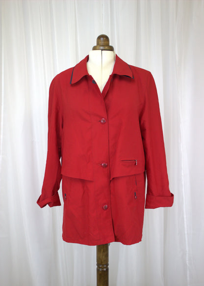 Vintage Red "Yachting" Embroidered Lightweight Coat – Size 14