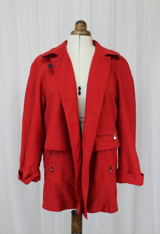 Vintage Red "Yachting" Embroidered Lightweight Coat – Size 14