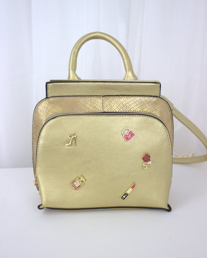 Retro Gold Mini Handbag with Iconic Charm Accents