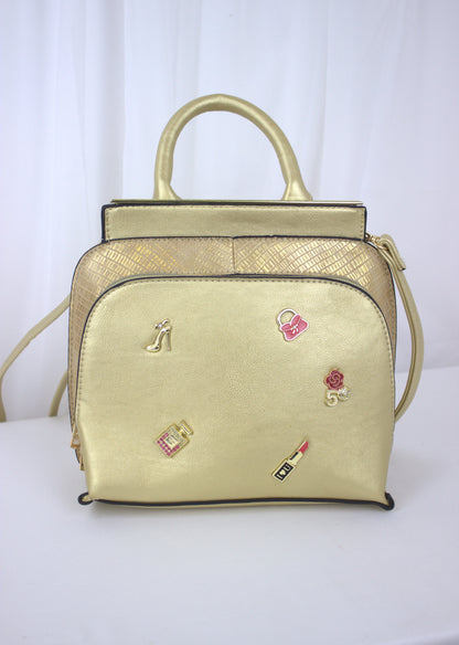 Retro Gold Mini Handbag with Iconic Charm Accents