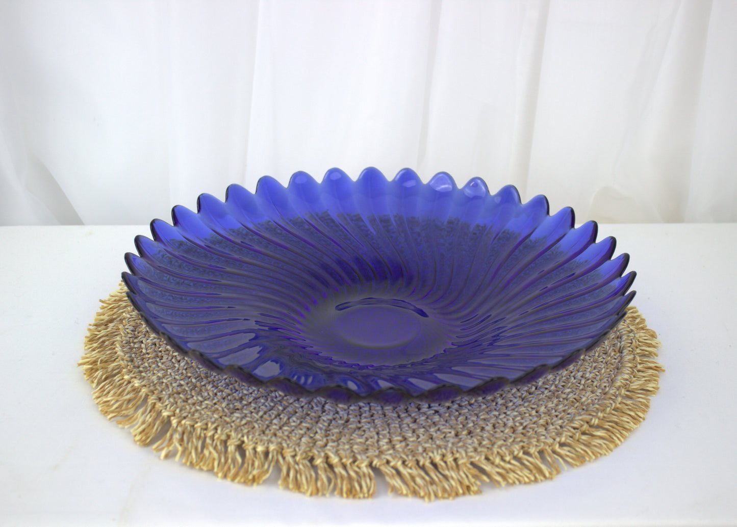 Vintage Arc France Cobalt Blue Swirl Glass Bowl – 13 Inches