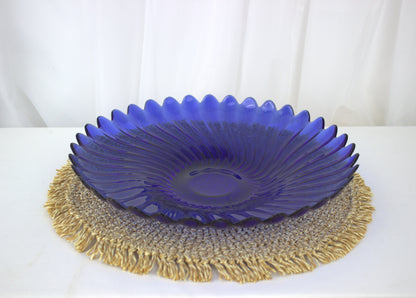 Vintage Arc France Cobalt Blue Swirl Glass Bowl – 13 Inches