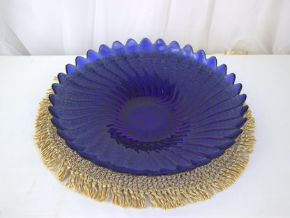 Vintage Arc France Cobalt Blue Swirl Glass Bowl – 13 Inches