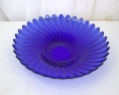 Vintage Arc France Cobalt Blue Swirl Glass Bowl – 13 Inches