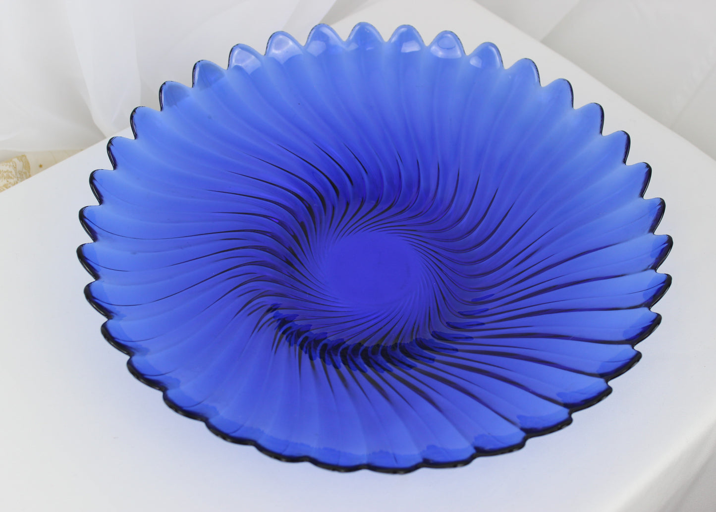 Vintage Arc France Cobalt Blue Swirl Glass Bowl – 13 Inches