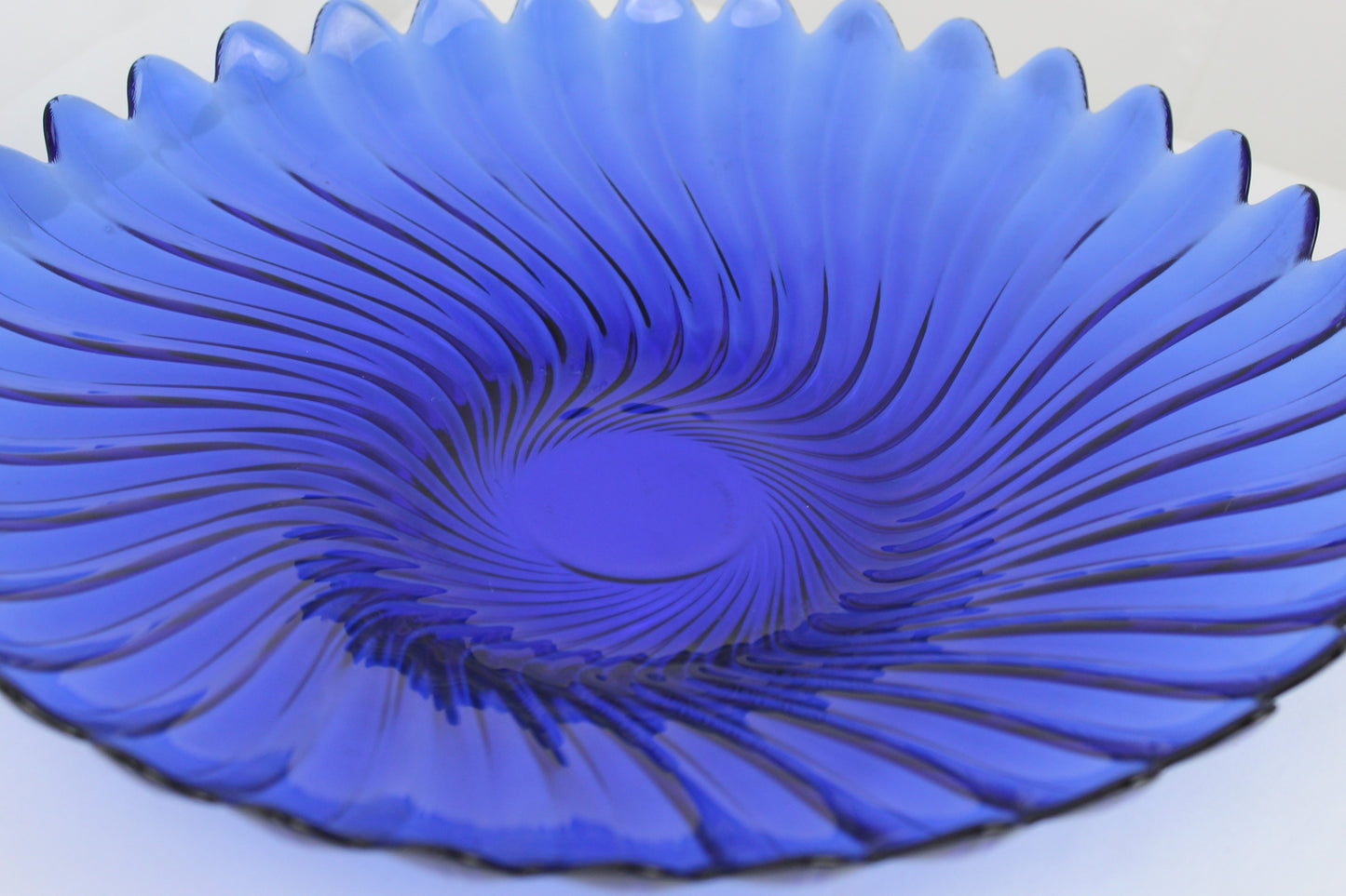 Vintage Arc France Cobalt Blue Swirl Glass Bowl – 13 Inches