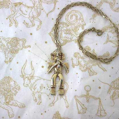 Vintage Necklace with Warrior-Inspired Pendant – Mesoamerican Influence, 12-Inch Chain