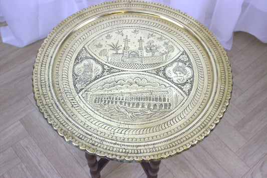 Vintage Engraved Brass Folding Tray Table