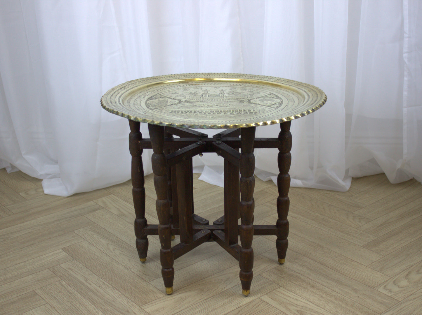 Vintage Engraved Brass Folding Tray Table