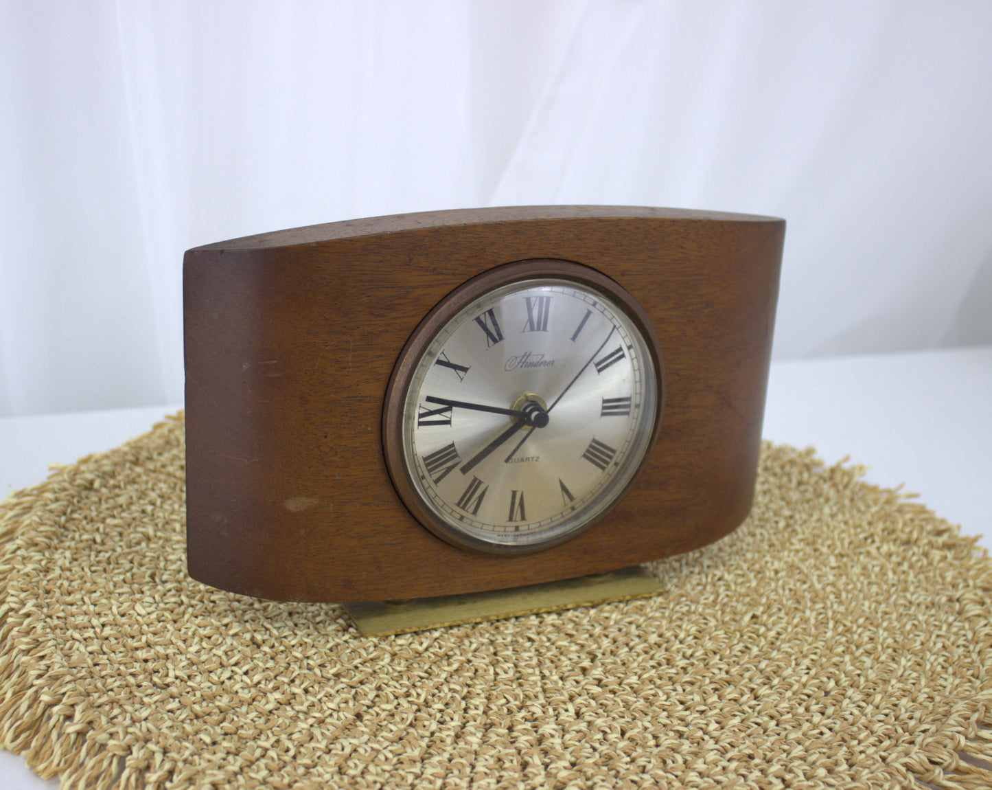 Vintage 1970's Hinderer Quartz Mantle Clock with Brass Stand